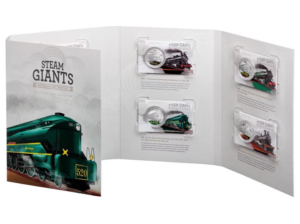 2025 50c COLOURED UNCIRCULTED SEVEN-COIN SET- STEAM GIANTS