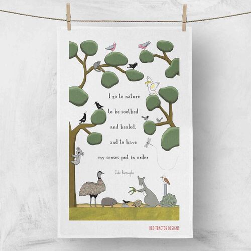 I Go To Nature (White), 100% Linen Tea Towel