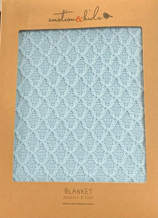 Large View PALE BLUE LACE KNIT BASSINET BLANKET