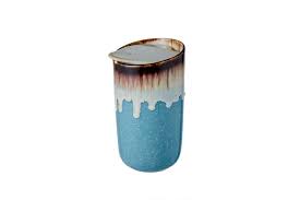 Leaf and Bean Ceramic Travel Mug- Blue