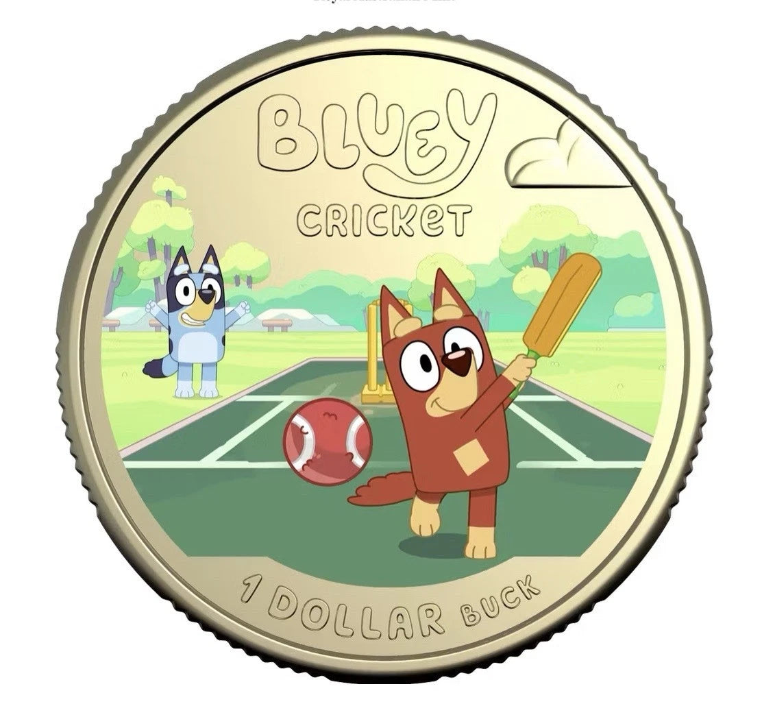 $1 2027 UNC COLOURED BLUEY CRICKET COIN