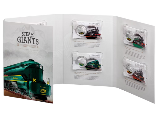 2025 50c COLOURED UNCIRCULTED SEVEN-COIN SET- STEAM GIANTS